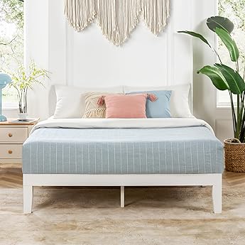 Mellow Naturalista Classic 12 Inch Solid Wood Platform Bed with Wooden Slats, Twin, White Wash