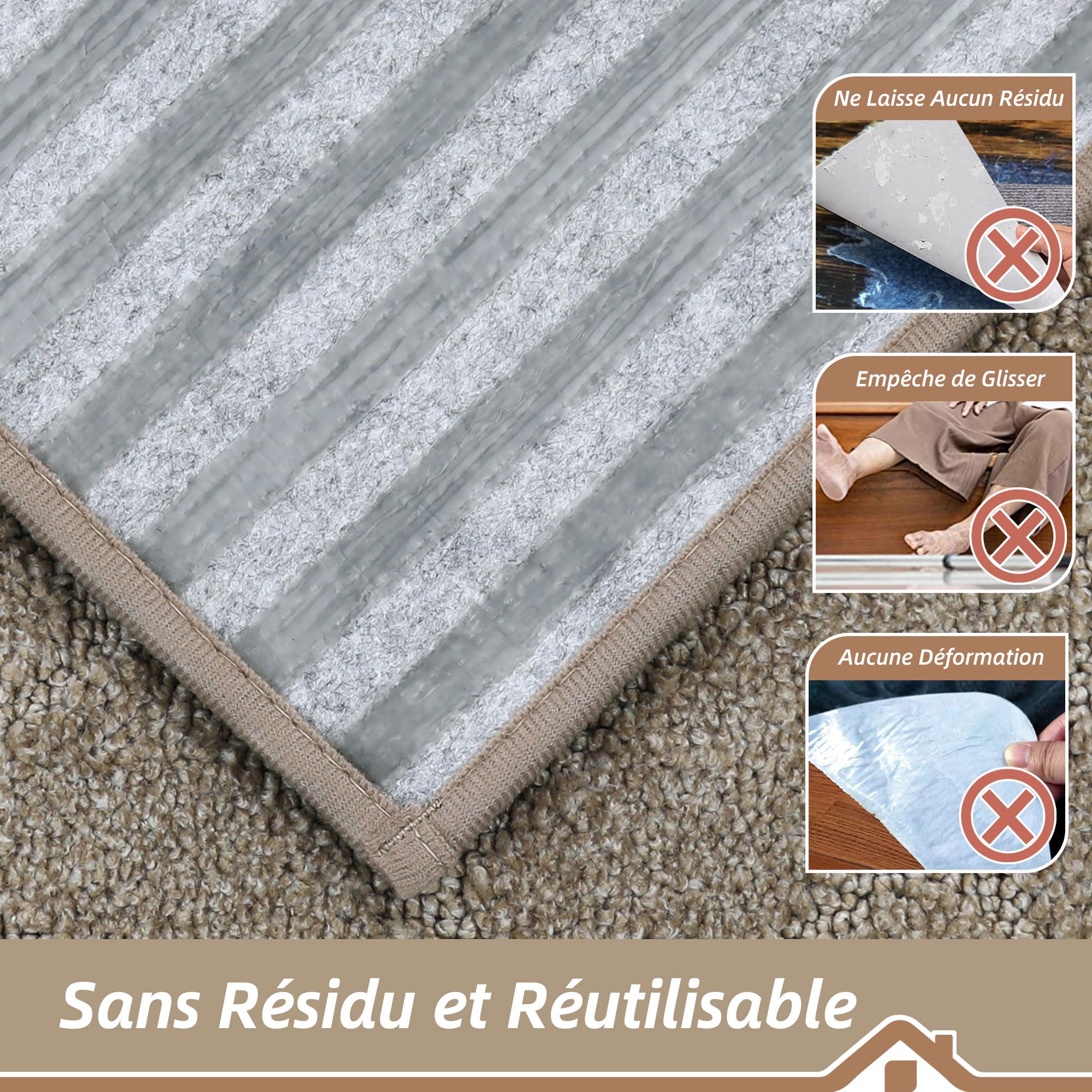 BEQHAUSE Tapis Escalier, Beige, 15 Pièces, Antidérapant, 22 * 70cm