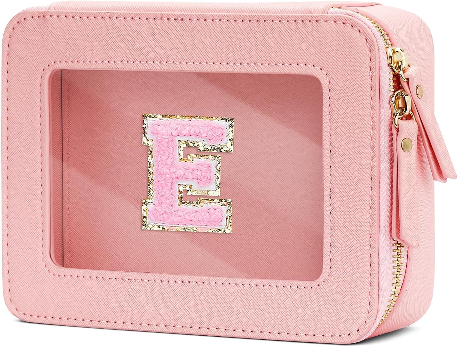 Initial Makeup Bag for Women - Waterproof Travel Cosmetic Bags Birthday Gifts for Women, Personalized Clear Toiletry Bags, Gifts for Mom Mother (Beige, A)