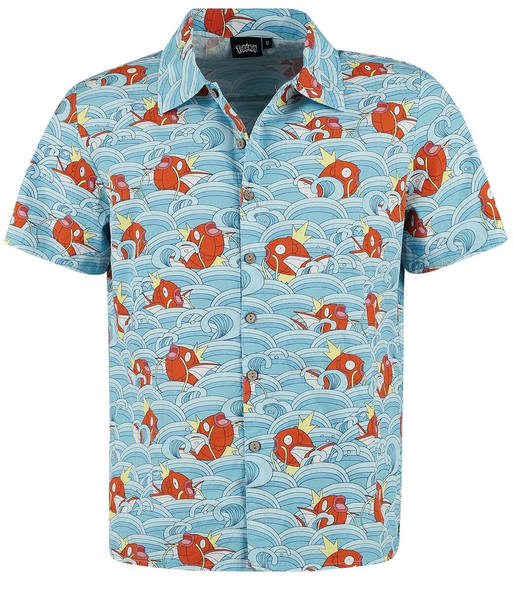 Pokémon Karpador - Hawaii Uomo Camicia Maniche Corte Blu Regular