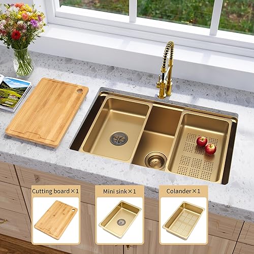 Miniatura 4 de MILOSEN Fregadero de estación de trabajo de acero inoxidable, fregadero de cocina de montaje inferior dorado, fregaderos de cocina de un solo tazón,