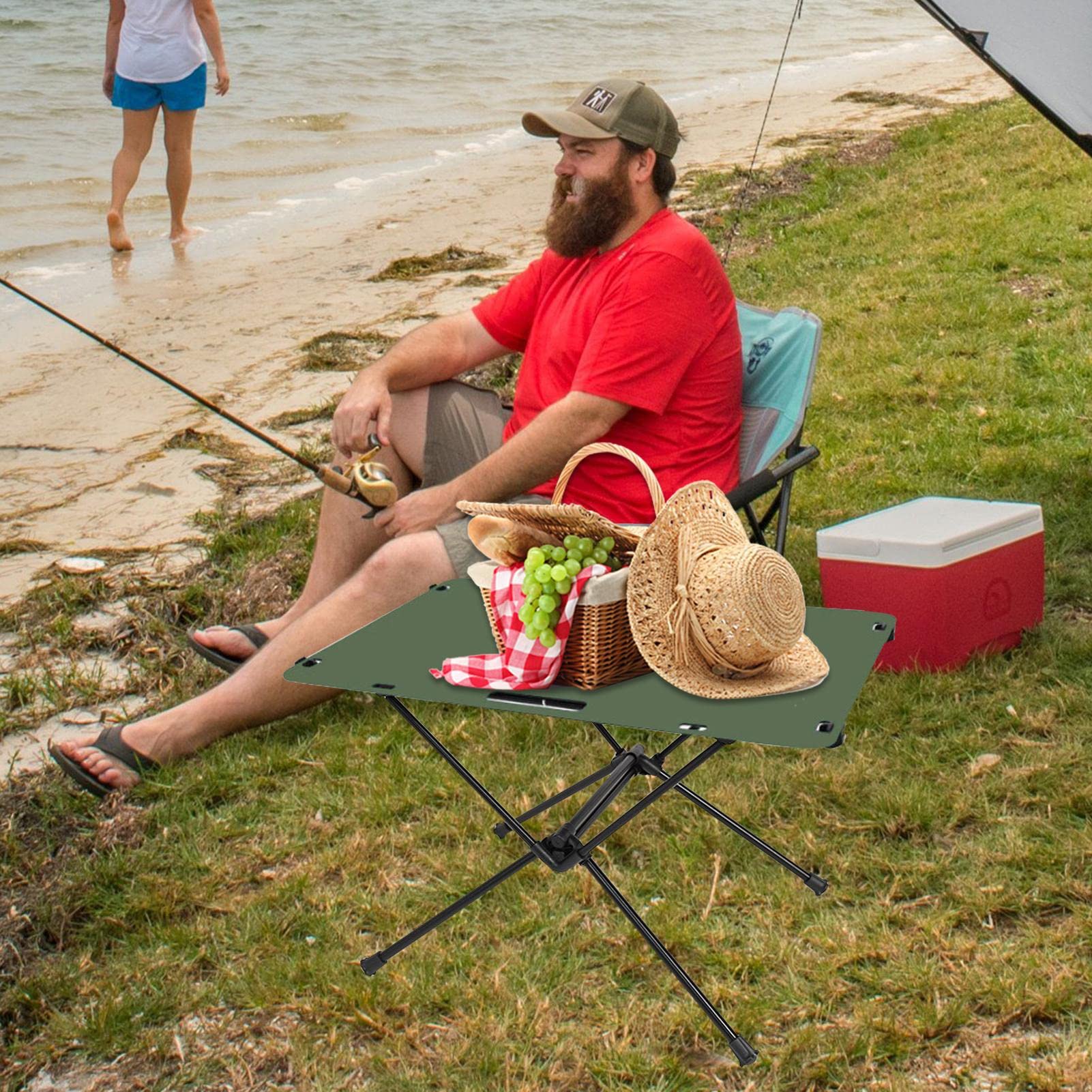 Tavolo da spiaggia pieghevole - Tavolino da campeggio con borsa da trasporto | Tavolo da picnic portatile con coperchio arrotolabile per giardino, per cucinare, zaino in spalla, viaggi, | trasporto | Tavolo da picnic portatile con coperchio arrotolabile p