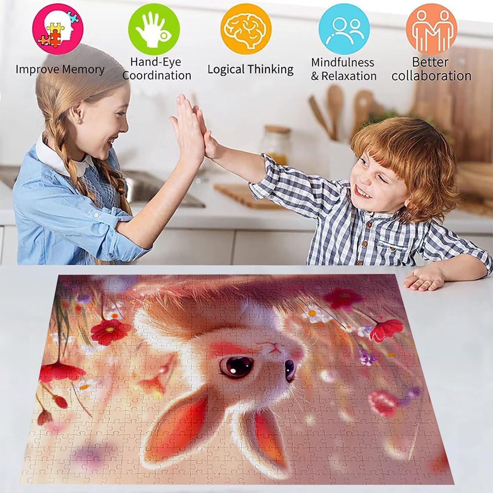 Puzzle 2000 elementów kreskówka dorosły królik 100 x 70 cm rzemiosło klasyczne 3D drewniana układanka do rodzinnych gier aktywnych, układanka do samodzielnego wykonania nawet do dekoracji ścian domu
