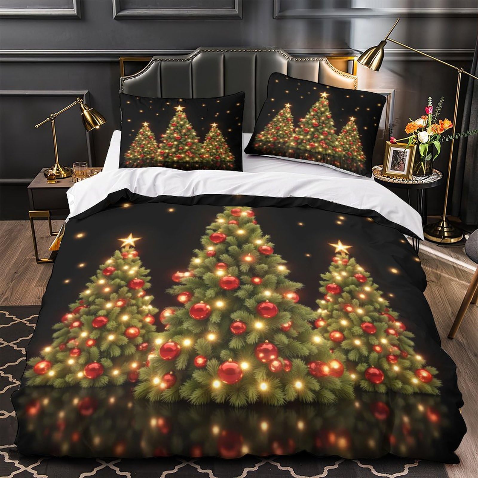 MMDASBVPE Christmas Trees Quilt Cover 3D Design Printed Machine Washable 3 Pcs Bedding Set Zipper Duvet Cover Ultra Soft Hypoallergenic for Kids Adults Women Teens Youth Double（200x200cm）