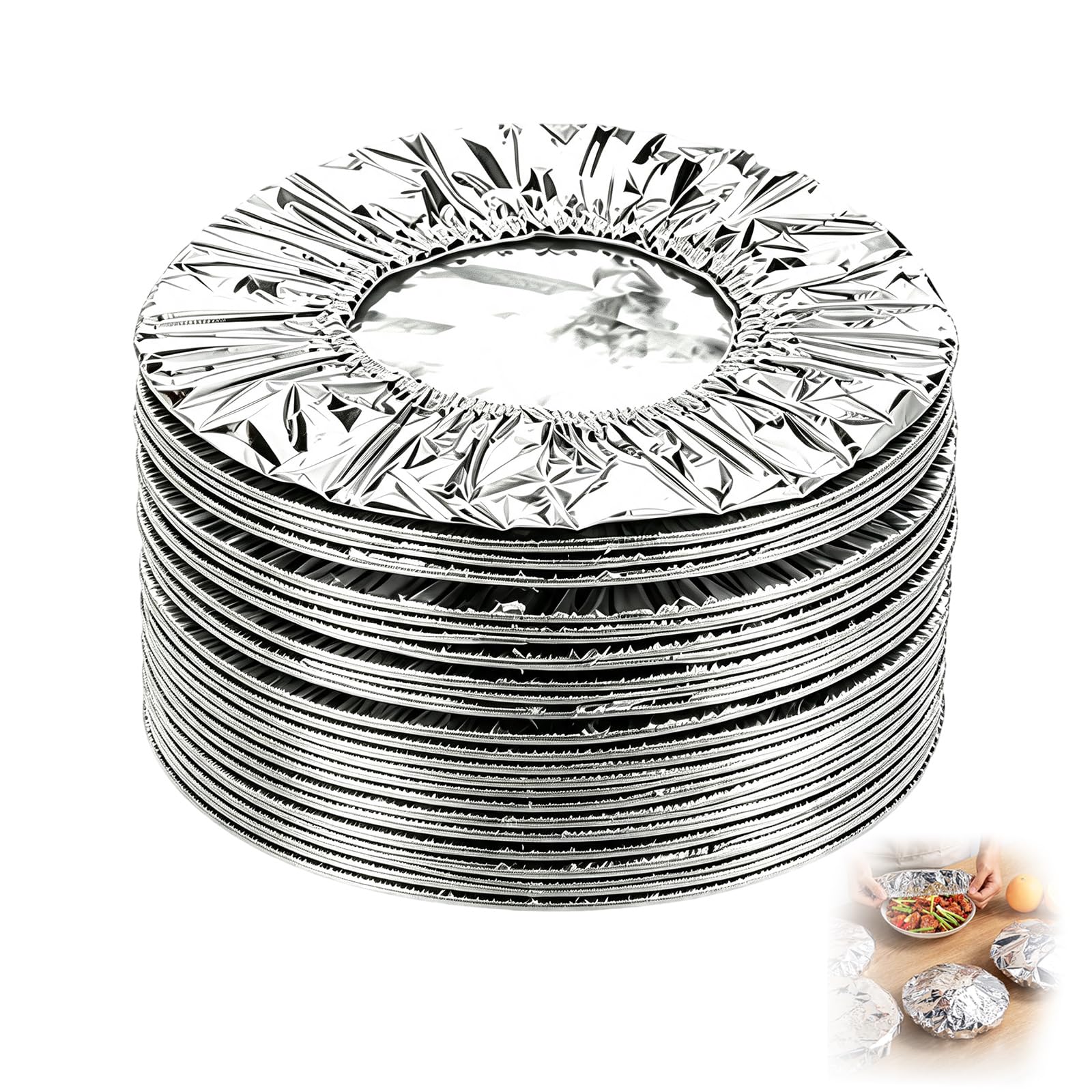 50Pcs Aluminium Foil Covers for Food, Stretchy Foil Food Covers, Ideal for Storing Leftovers and Outdoor Dining, Set of Fifty Reusable Aluminium Food Covers