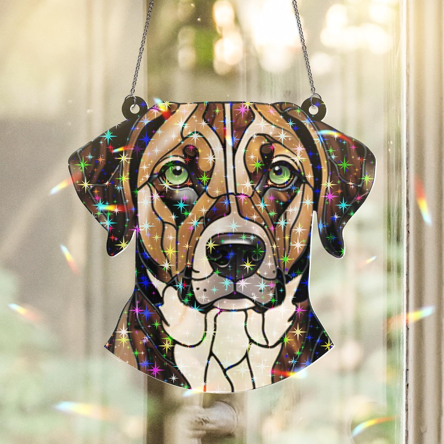 Plott Stained Glass Hologram Ornament, Plott Hologram Ornament, Stained Glass Suncatcher Ornaments Home Decor, Dog Holographic Ornaments