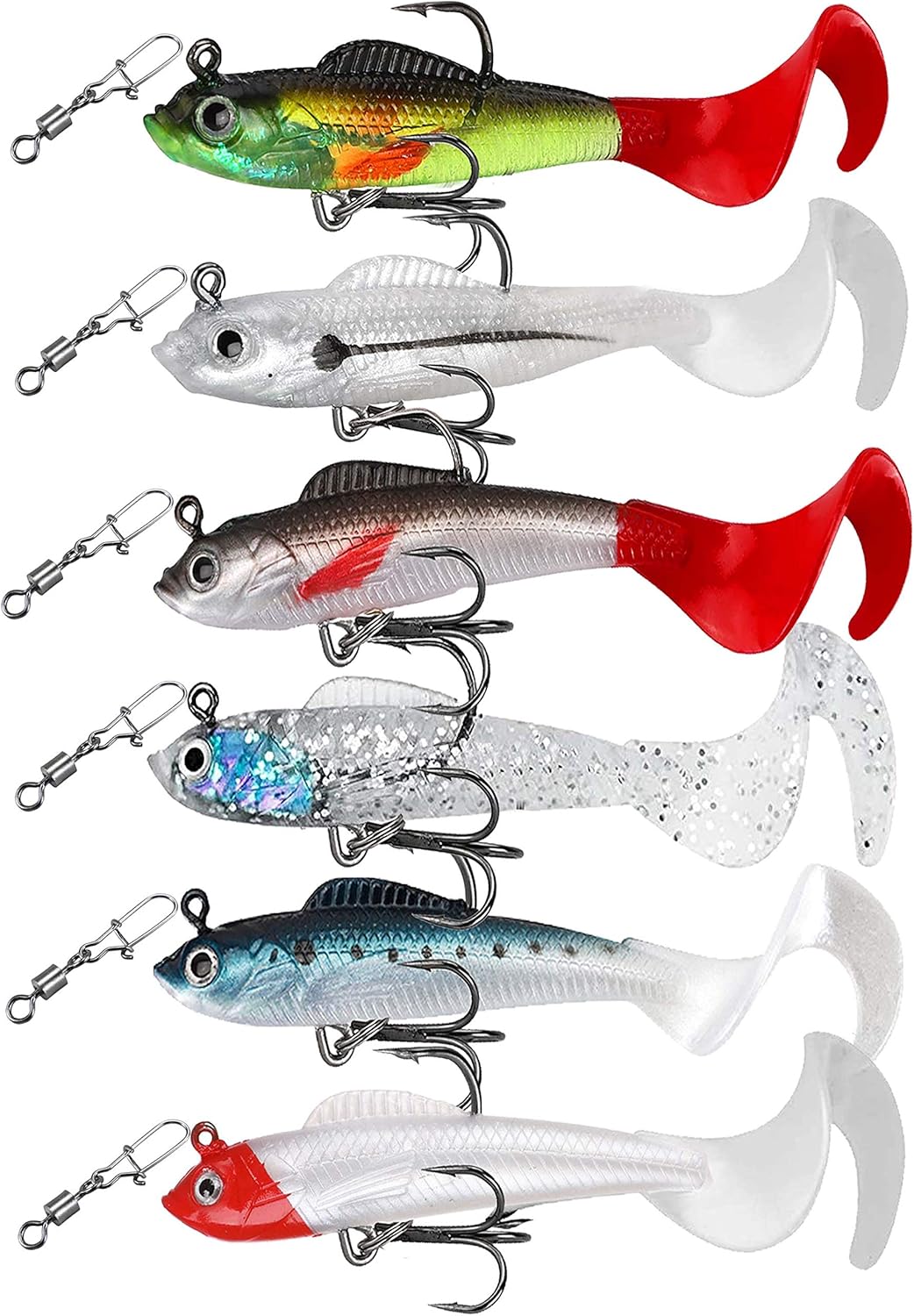 Facikono Fishing Jigs Bass Lures Saltwater Freshwater, Jig Head Soft Plastic Swimbait with Rolling Swivel Snaps : Sports & Outdoors