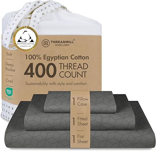 Juego de sábanas Threadmill de algodón egipcio para cama doble XL  100% sábanas certificadas de algodón egipcio para cama doble XL  Sábanas de cama