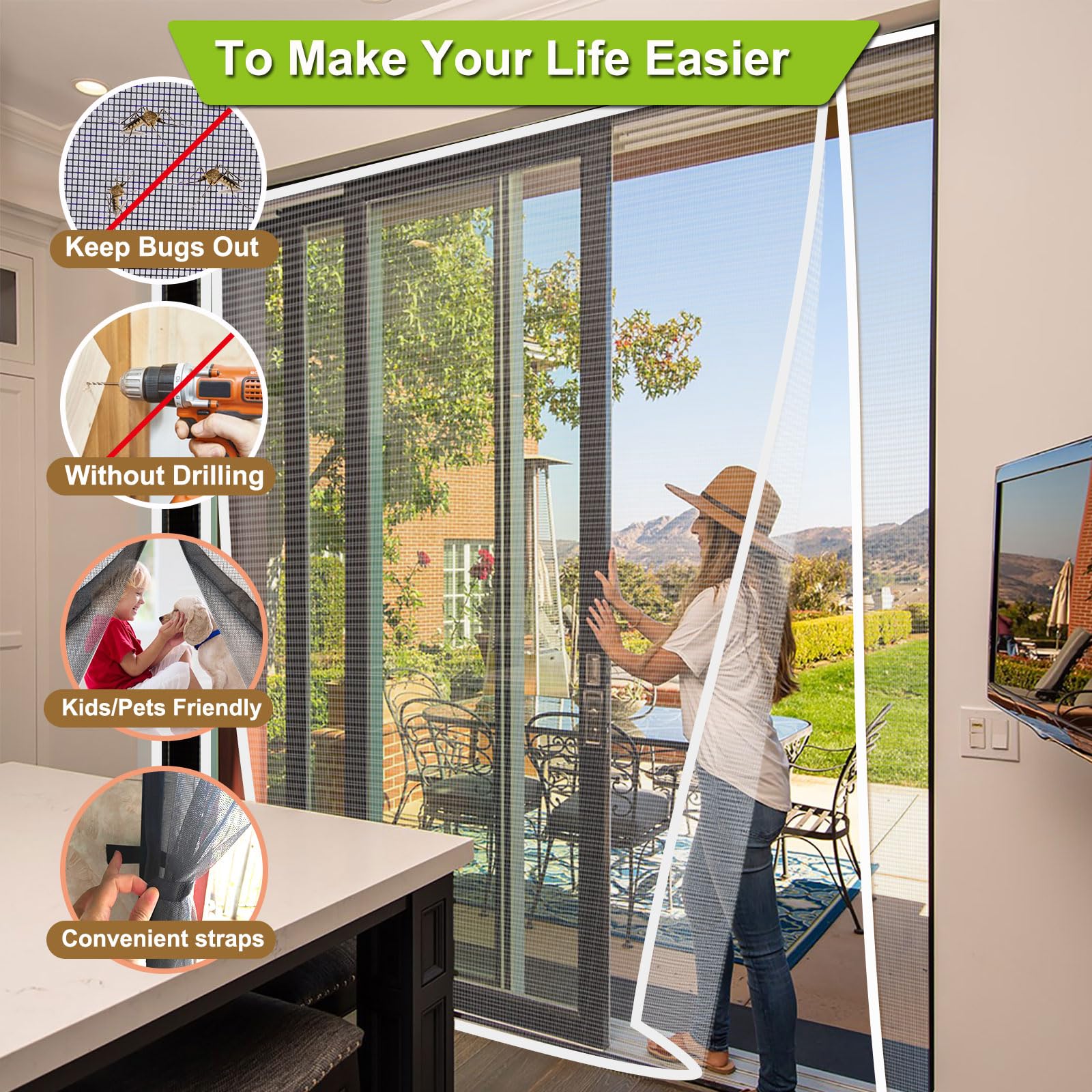 Magnétique Moustiquaire Porte Fenetre 210×220cm Rideau