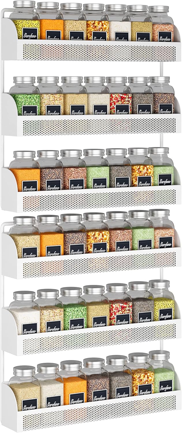 Simple Trending 2 Pack 3 Tier Spice Rack Organizer, Wall Mounted Spice Shelf Storage Holder for Kitchen Cabinet Pantry, White
