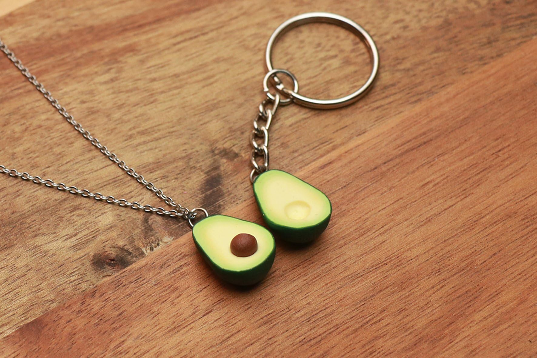 Avocado Keychain And Necklace - couple necklace, food jewelry, avocado necklace, avocado jewelry, friendship jewelry, couple jewelry