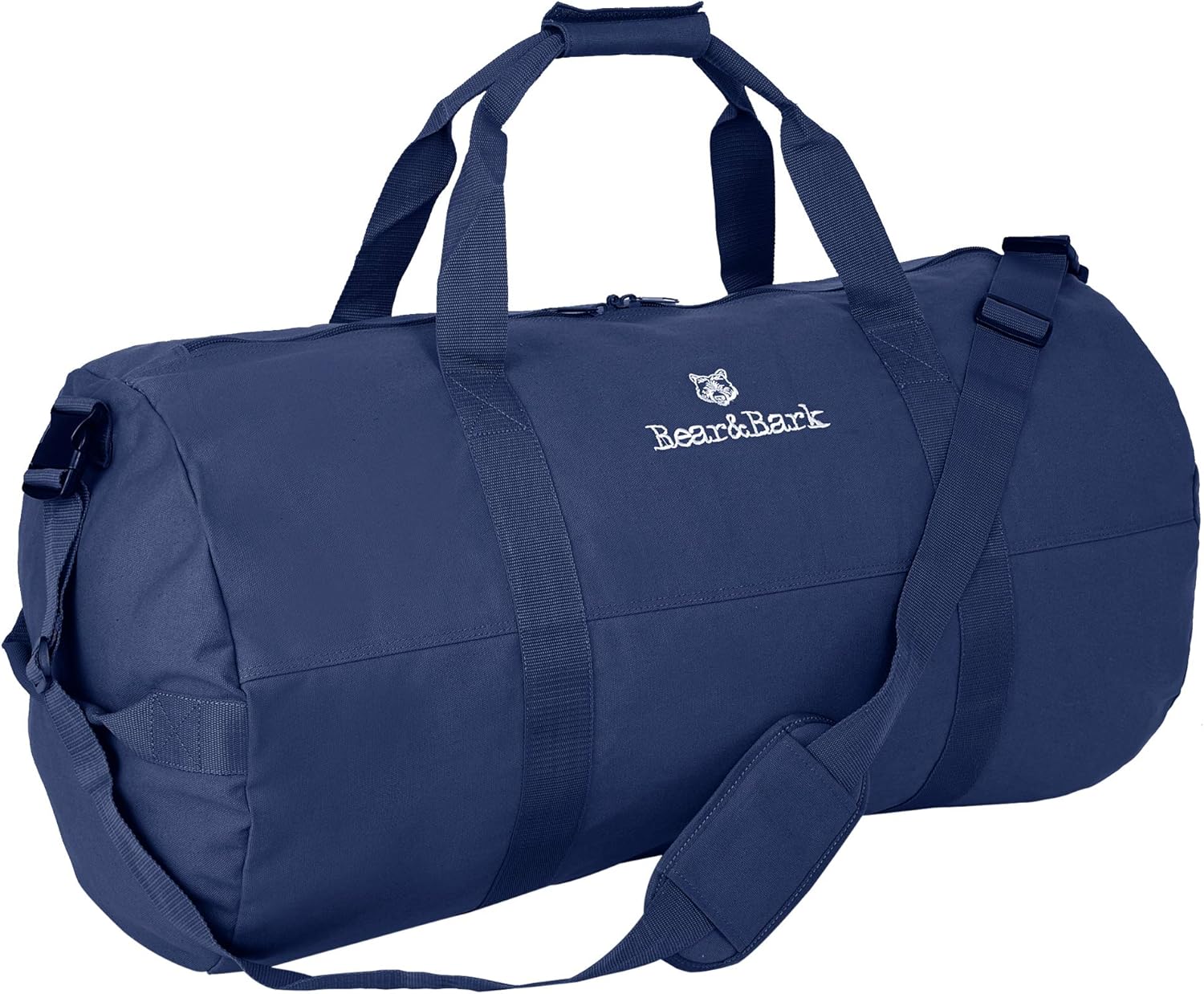 Bear & Bark Medium Duffle Bag - Blue 32x18 - 133.4L - Canvas Military/Army Cargo Style Men/Women Duffel Tote - Gym, Hiking, Camping, Backpacking, College Student Dorm, Travel/Storage Shoulder Bag