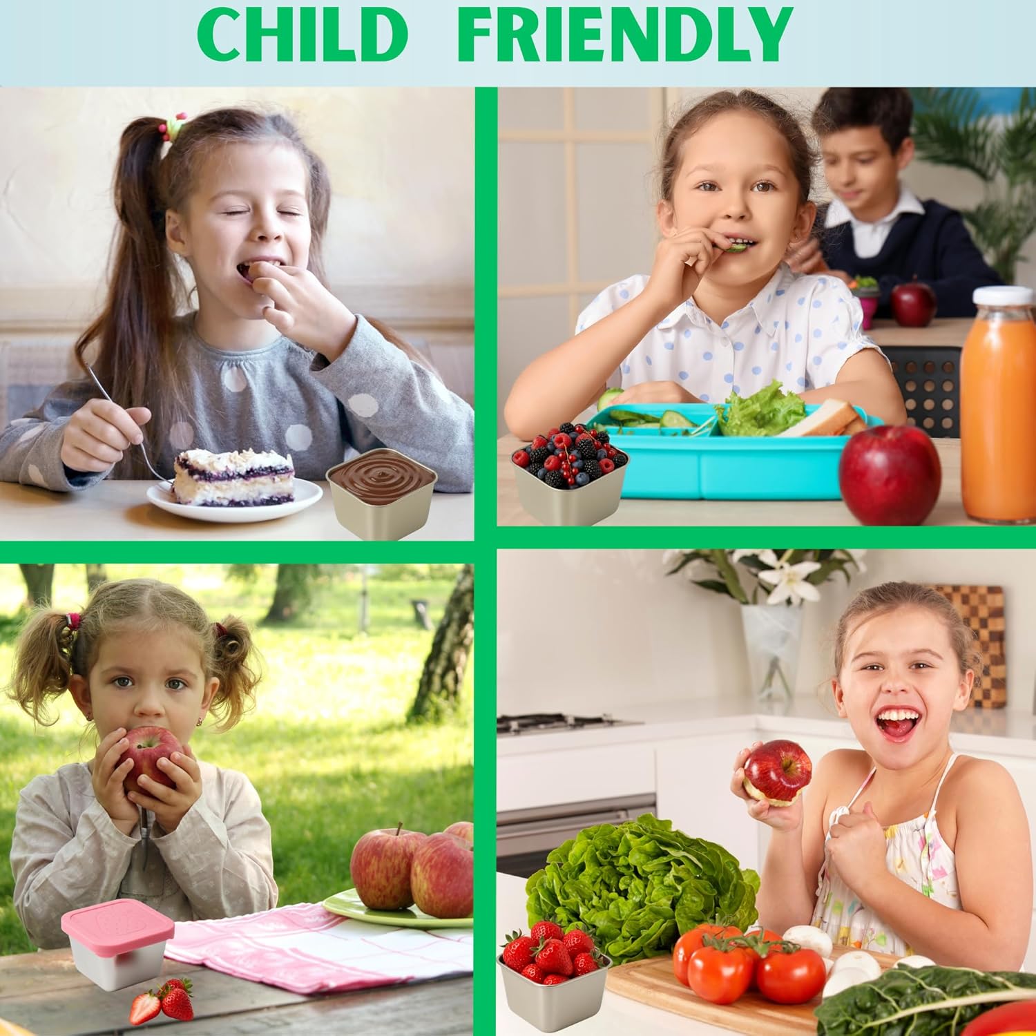 6-Pack 6oz Stainless Steel Snack Containers,Easy Open Leak-Proof Food Storage with Silicone Lids, Stackable Metal Lunch Box,Small Snacks Containers Portable Travel & Picnic, Fruit-Designed Lid - Image 8