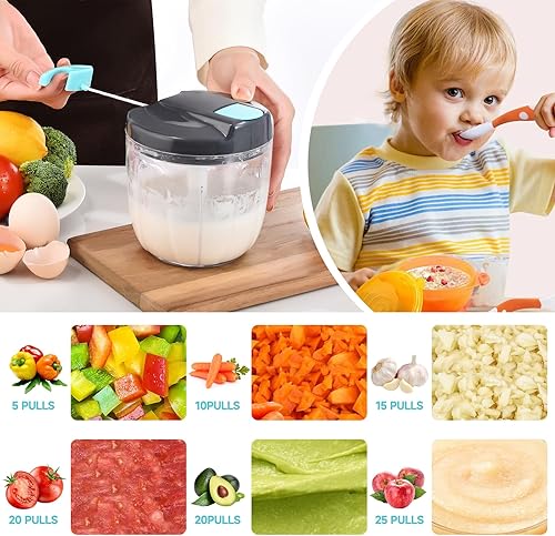 Miniatura 3 de Procesador manual de alimentos, picador de verduras, picador de ajo portátil con cuerda de mano, cortador de cebolla para verduras, jengibre,