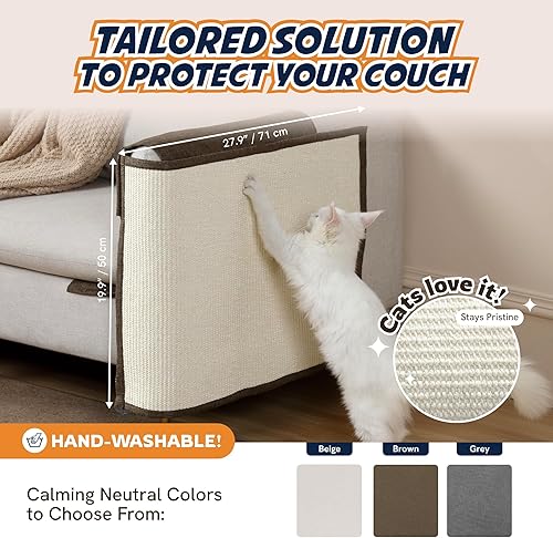 Miniatura 4 de Panther Armor Alfombrillas rascadoras para sofá brazo derecho en marrón  Protector de muebles de sisal natural contra arañazos de gatos  Accesorios