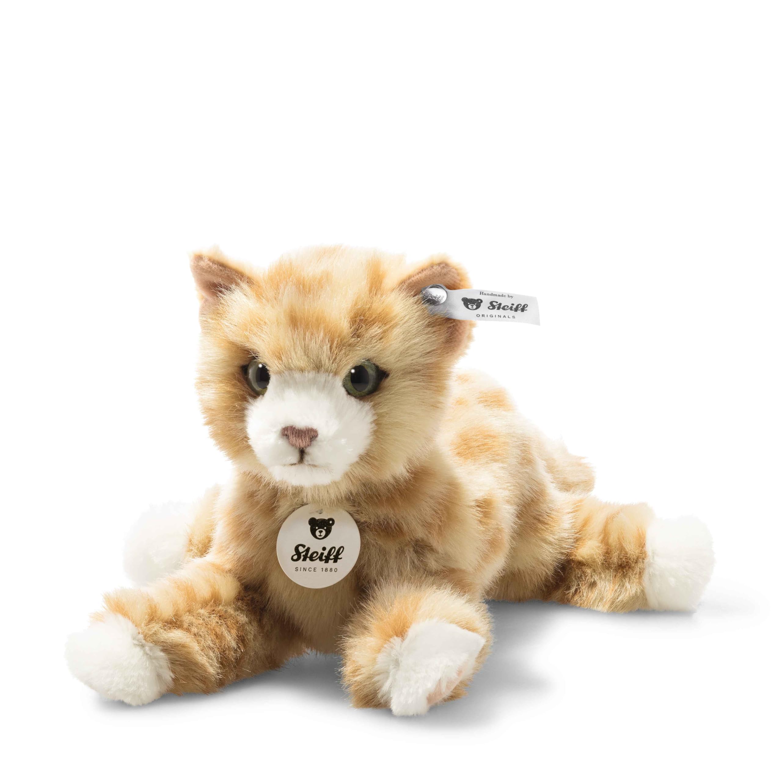 Steiff Przytulanka Mimmi kot, słodka pluszowa zabawka z oczami z tworzywa sztucznego, dla dzieci, chłopców i dziewczynek, pluszowa zabawka 24 cm, żółta, 099229