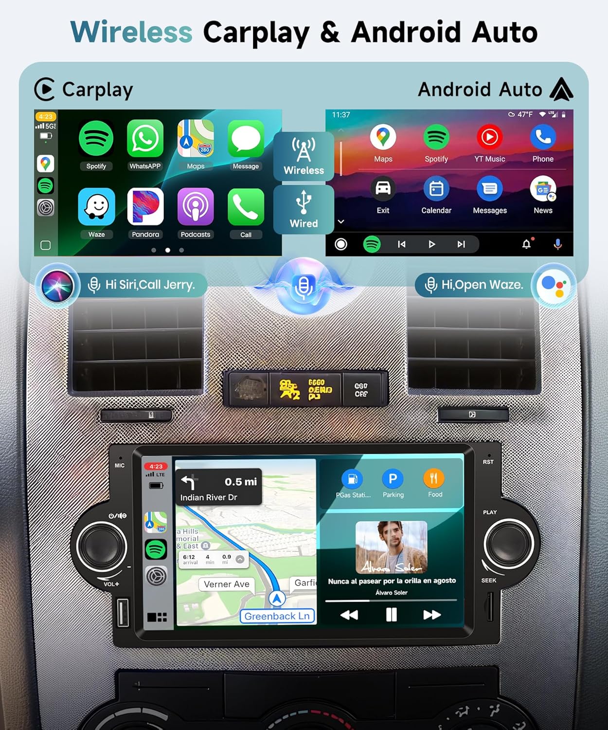 Android 15 Car Radio for Jeep Commander Patriot Dodge RAM Chrysler Android Car Stereo Upgrade with WiFi Wireless Carplay Android Auto, 6.5" Touchscreen Radio BT 5.4 FM/RDS AHD Backup Camera 2G+32G