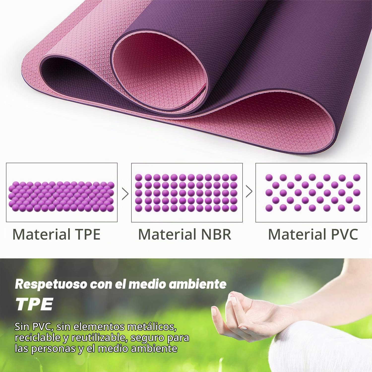 TOPLUS Esterilla de gimnasia, esterilla de yoga, esterilla de yoga, acolchada y antideslizante, para fitness, pilates y gimnasia, con correa de transporte