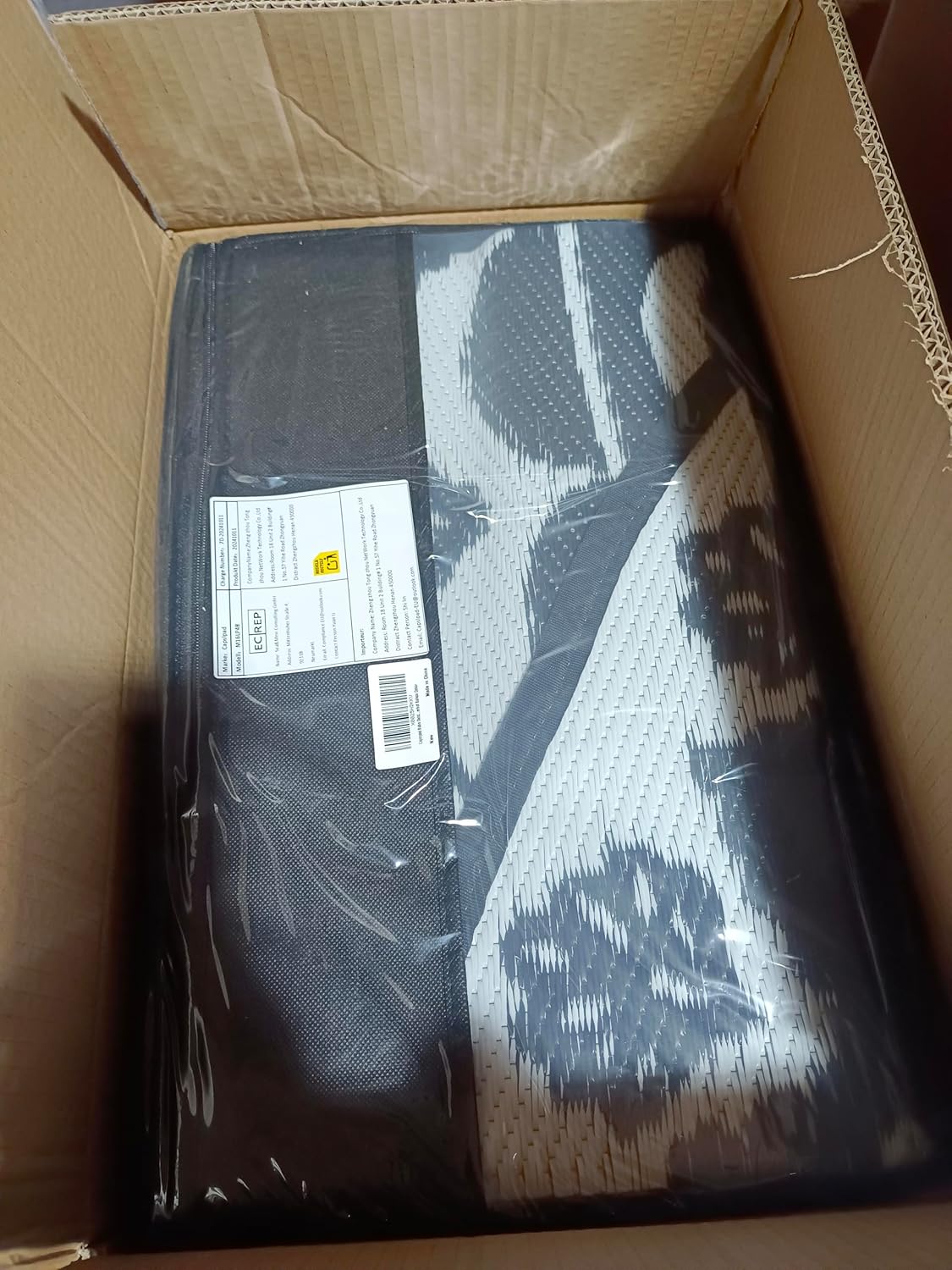 Capslpad 10Ft Round Outdoor Rug for Patio Reversible Mat Boho Circle Indoor Outside Area Rug Waterproof Plastic Straw Rug for RV Camping Picnic Pool Tent Beach Deck Balcony Doormats Decor, Black