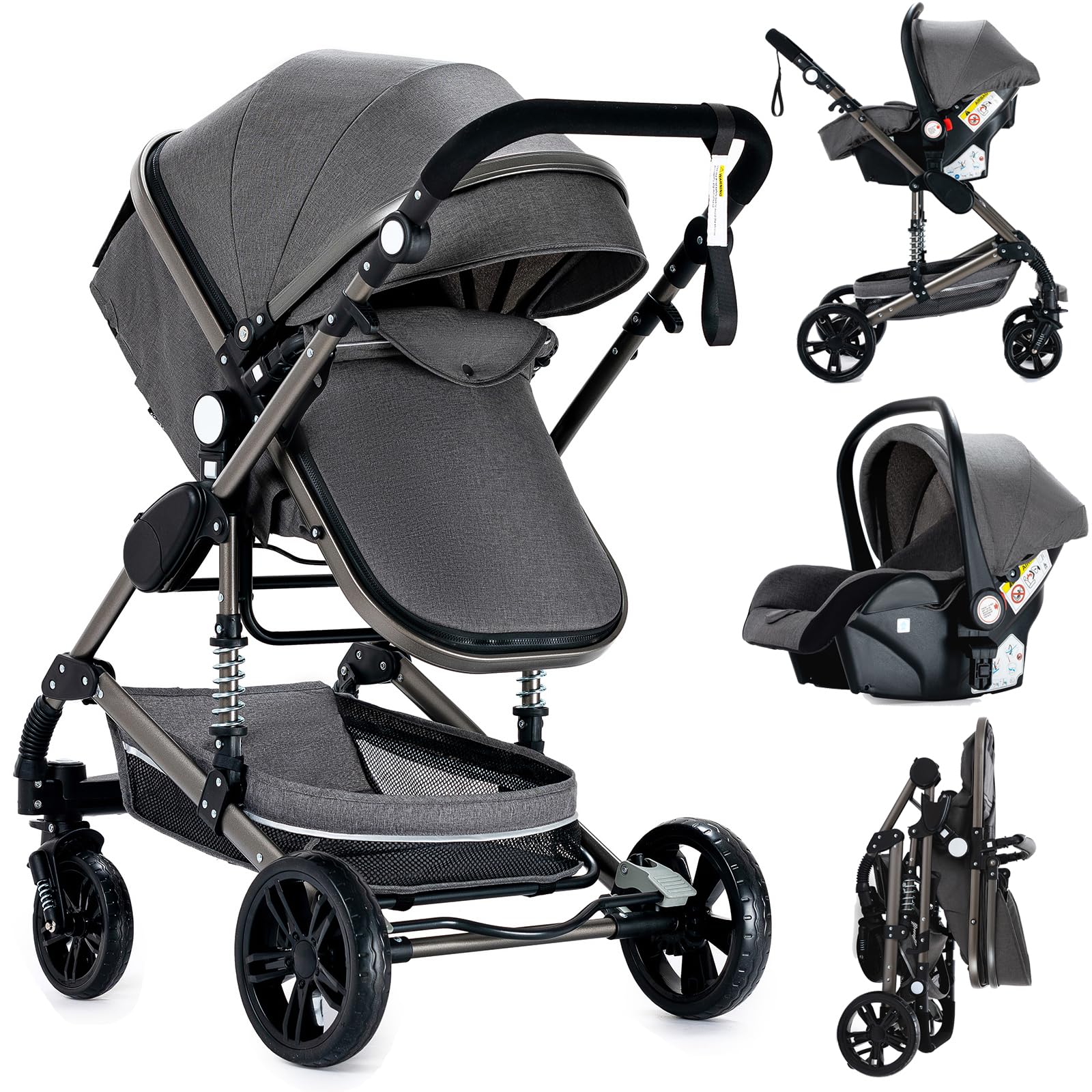 Magic ZC Passeggino Trio 3 in 1 Push Reversibile in Alluminio Pieghevole (739 Grey)