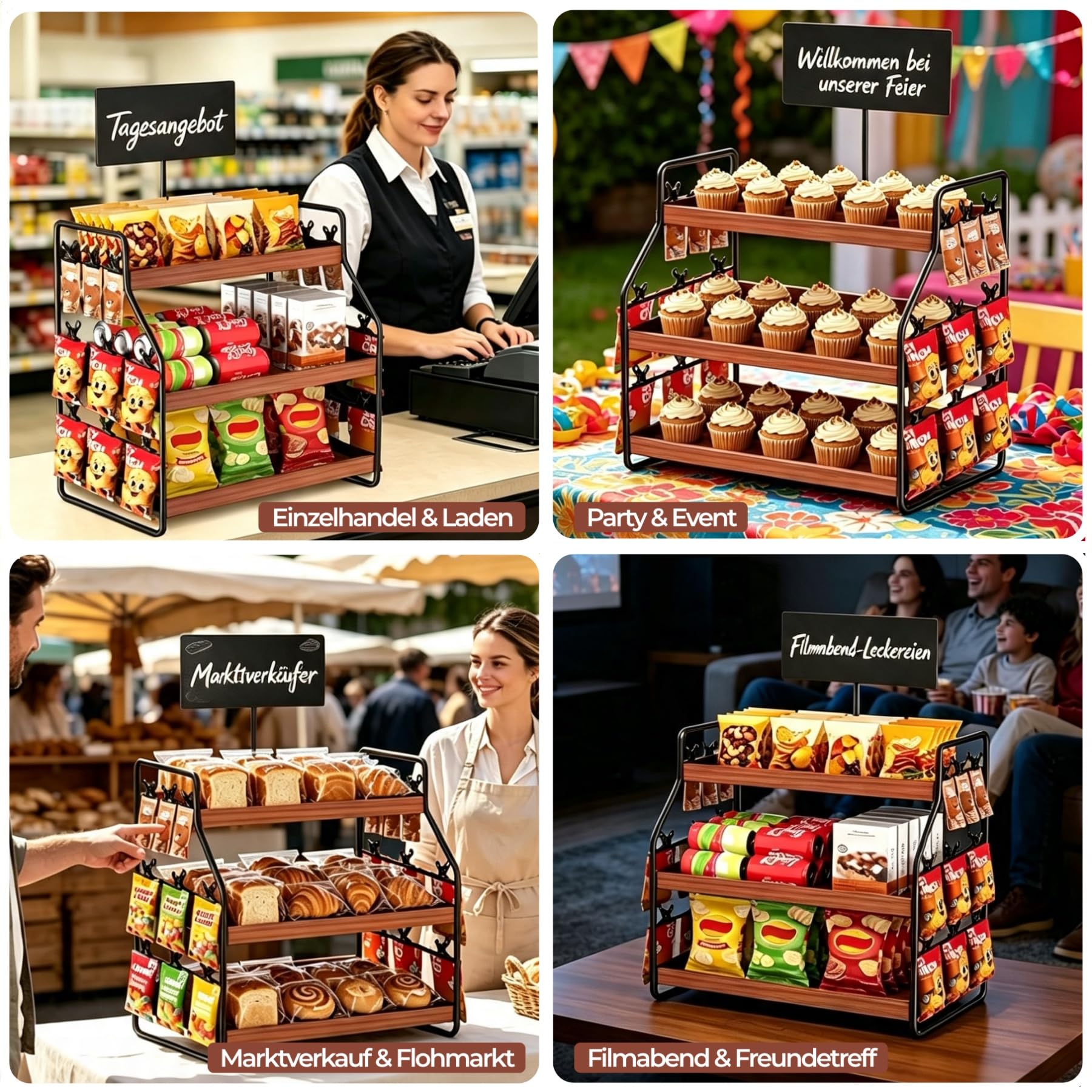 Présentoir à cupcakes à 3 étages en bois avec tableau à craie, présentoir à gâteaux pour muffins, biscuits et pâtisseries, étagère à dessert pour mariage, fête et anniversaire, 39 x 35 x 24 cm