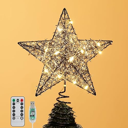 Roylvan Decoración para árbol de Navidad, funciona con pilas, con temporizador, luz decorativa con tiras plateadas, 20 luces LED, adorno de alambre