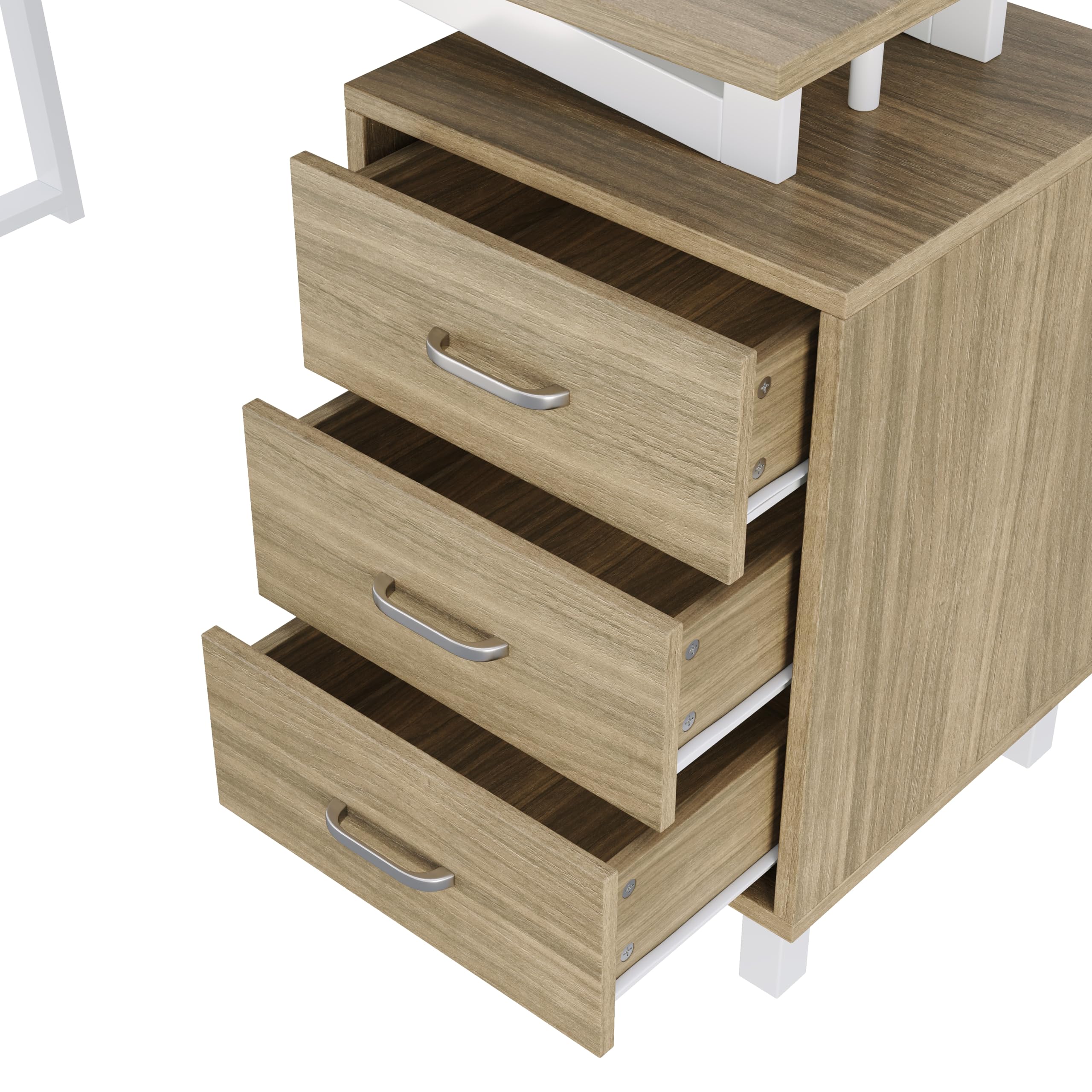 TIZZ Escritorio espacioso, 130 x 55 x 75 cm, con espacio de almacenamiento, material MDF de alta densidad, rieles de cajones de tres capas, puntales triangulares, fácil de montar y limpiar, madera