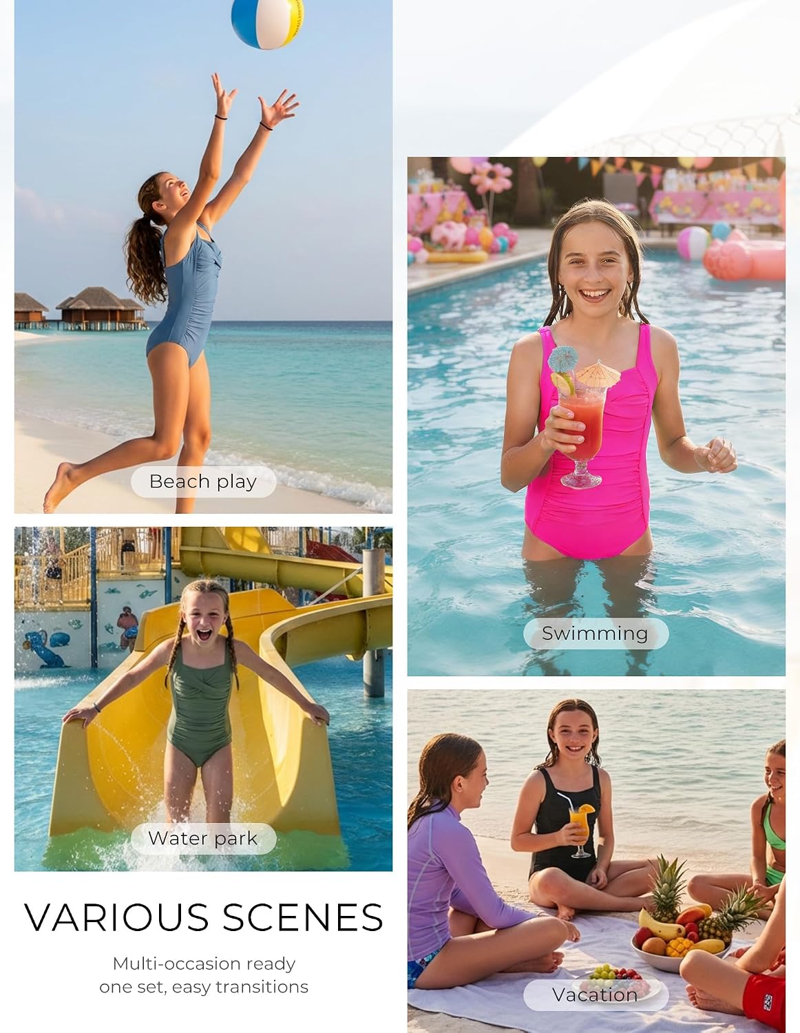 GRACE KARIN Girls One Piece Swimsuits Adjustable Strap Bathing Suits Teen Girl Swim Suit Kids Padded Swimwear