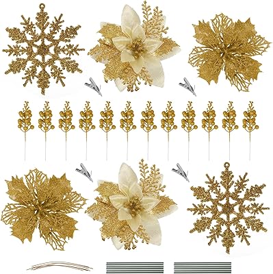 Amazon.com: Moucuny 75 Pcs Christmas Glitter Picks Gold Artificial ...