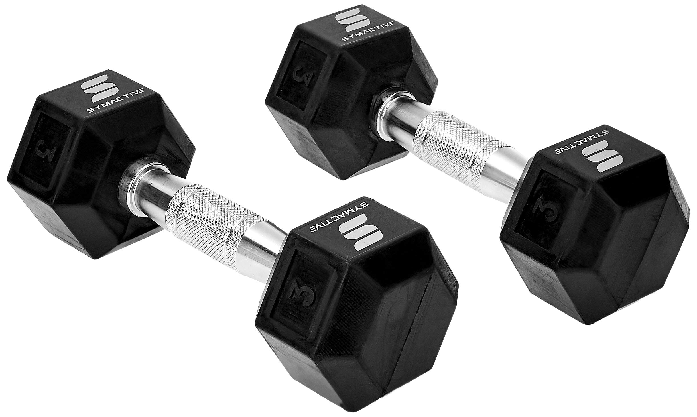 Amazon Brand - Symactive Rubber Coated Hex Dumbbells, Set of 2, 3 Kg, Black