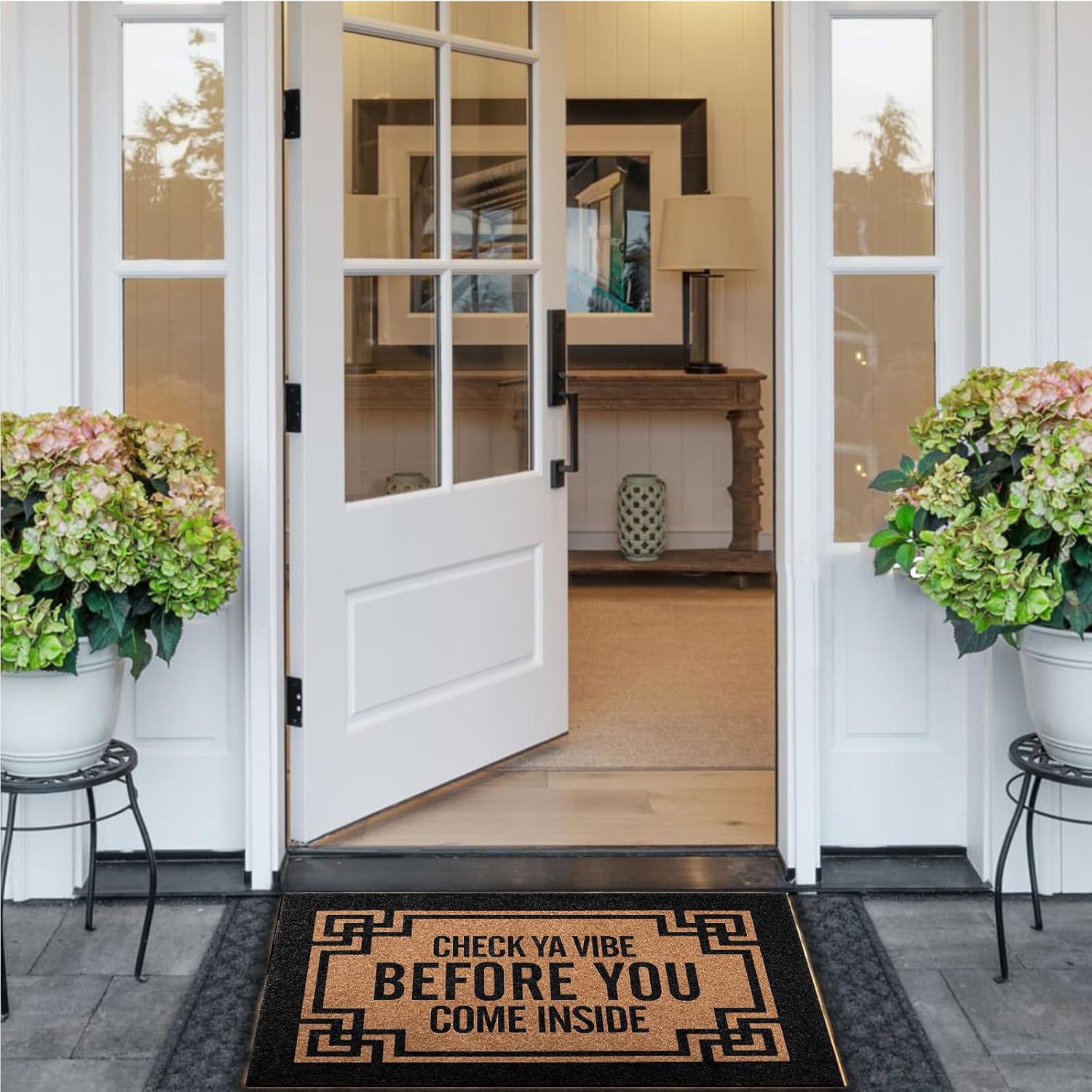 Heavy Duty Outdoor Door Mat 30x18 Inch Check Ya Vibe Before You Come Inside, Front Door Welcome Mat with Non Slip Rubber Back, Waterproof Entryway Rug for High Traffic Areas, Garage, Patio