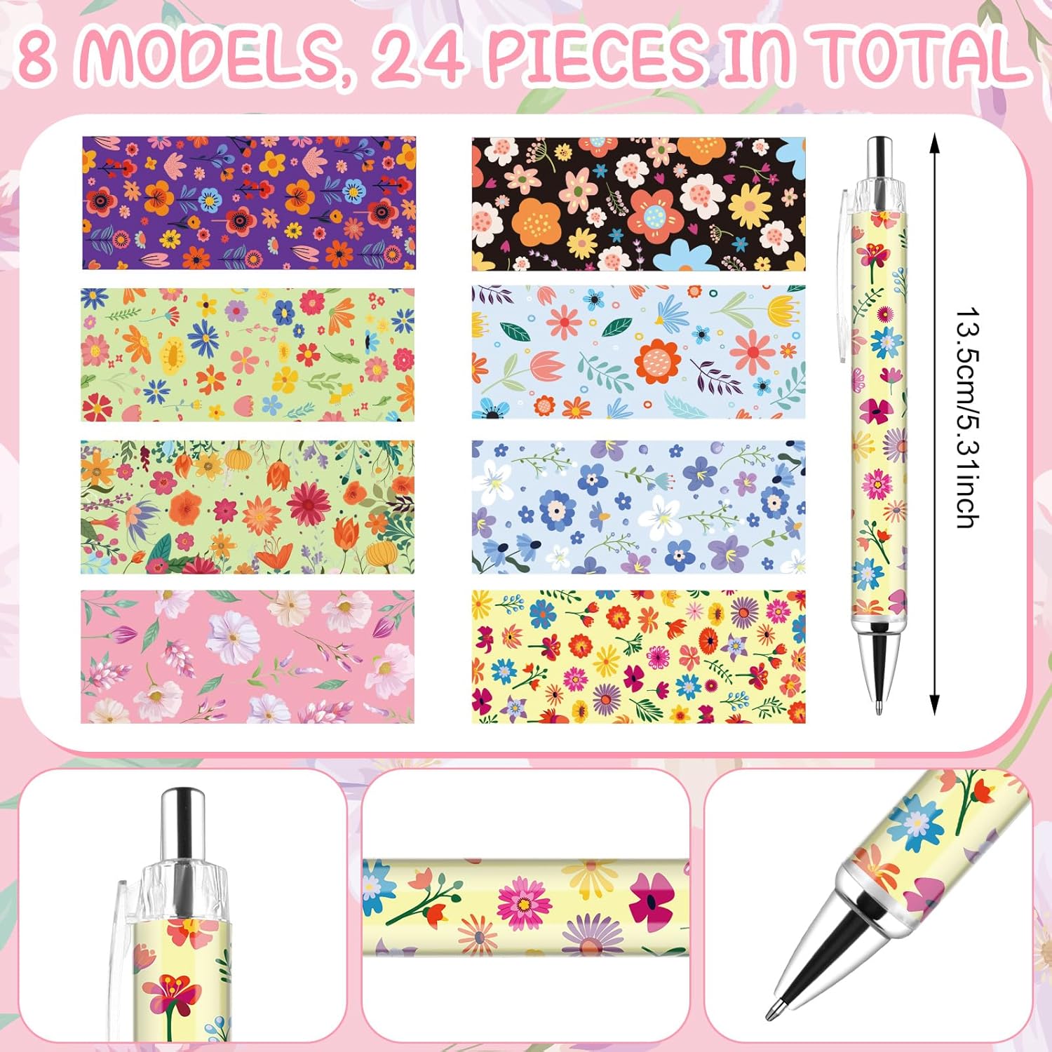 48 PCS Floral Pens Flower Ballpoint Pens Flower Notepads Set Back to School Gift Employee Gifts School Office Supplie, Wedding Favors, Floral Design, Bridal Shower Office Home Party Present Giving - Image 3