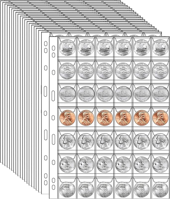 840 Pockets Coin Pages, 20 Sheets Pocket Inserts Collecting Sleeves for Coin, Coin Collection Storage Supplies, Coin Collection Pocket Pages for Penny, Nickel, Dime, Cent, Quarter (42-Pockets)