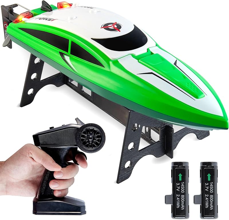 Force1 Velocity Green Fast RC Boat- Remote Control Boats for Adults and Kids, Underwater Speed Racing Mini RC Toy for Pools and Lakes, 2.4GHZ Transmitter, 2 Rechargeable Batteries, Low Battery Alert