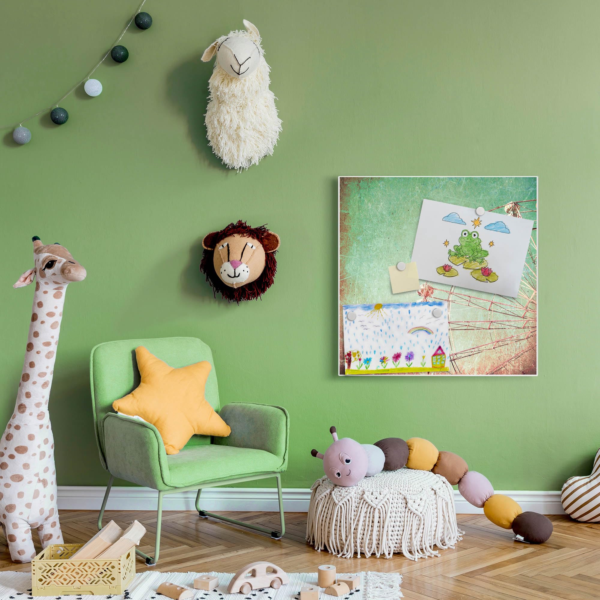 banjado Magnettafel 50 x 50 cm/Magnetwand aus Metall/Magnetpinnwand als Memoboard/Pinnwand Magnettafel Küche, Büro, Kinderzimmer inkl. 4 Magnete & Montageset - Motiv Riesenrad 1