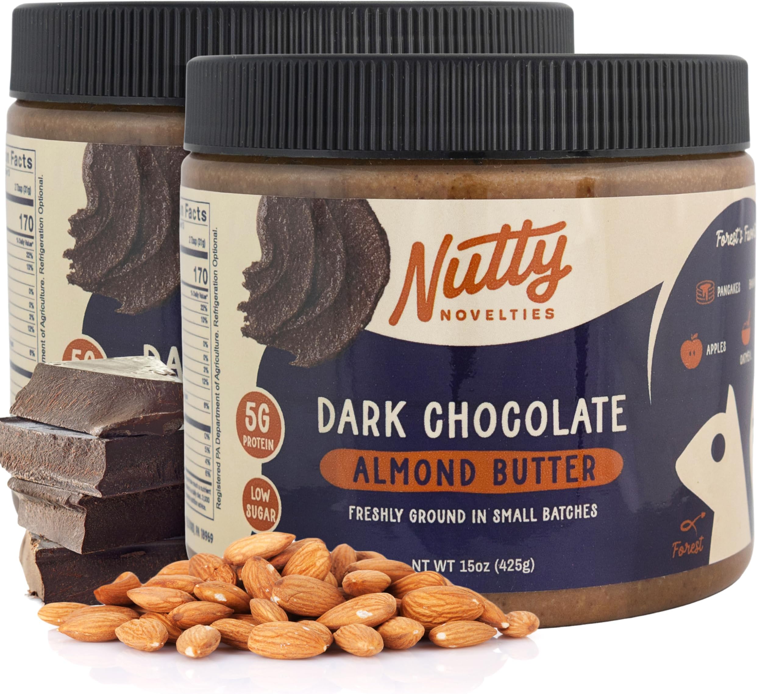 Nutty Novelties Gourmet Dark Chocolate Almond Butter for Toast, Smoothies, and Baking - High Protein & Healthy, Keto & Paleo Friendly - Non-GMO, No Artificial Ingredients - Creamy Nut Butter - 2 x 15 Ounces