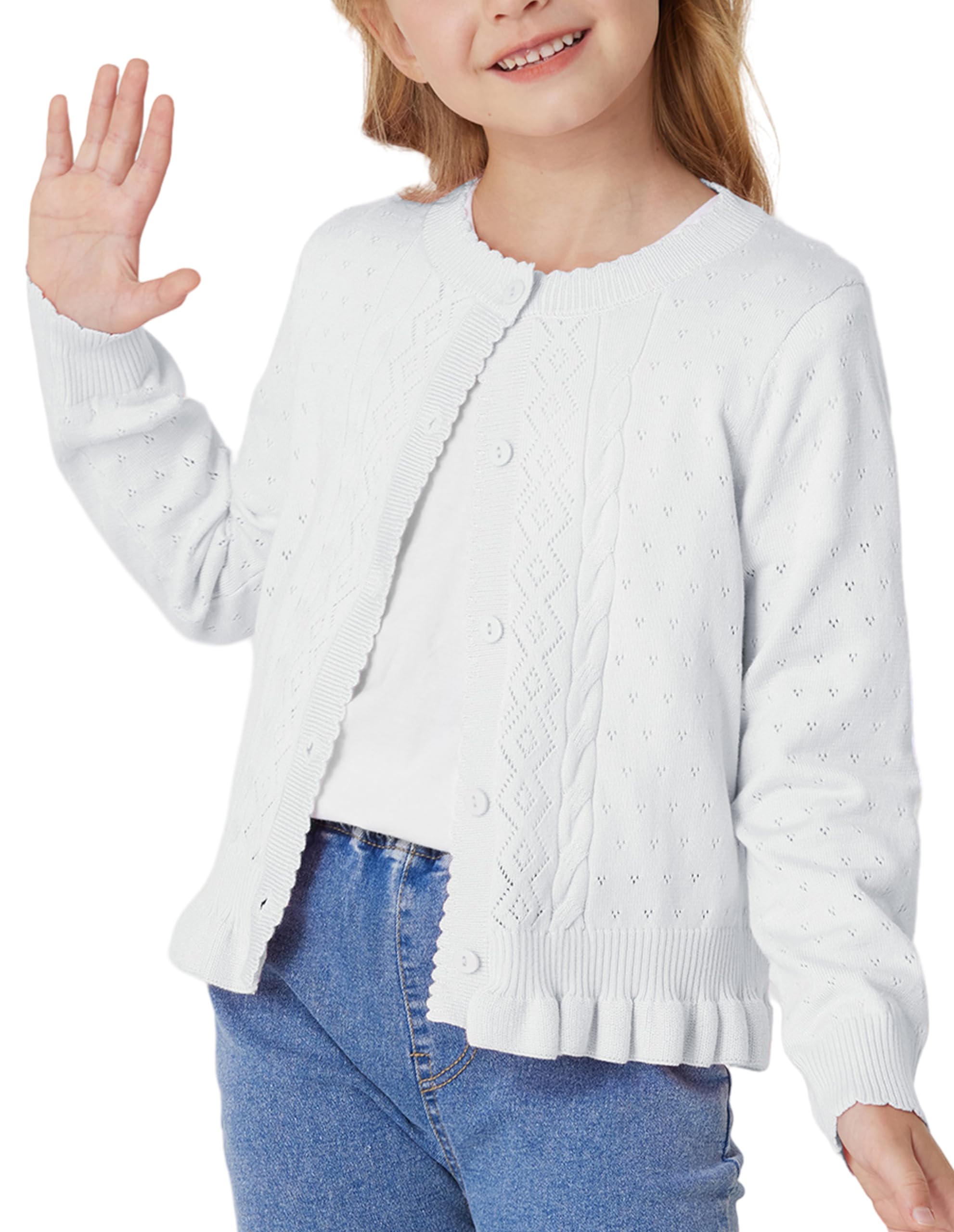 GRACE KARIN Girls Long Sleeve Cardigan Sweater Girls Button Closure Knitted Cable Cardigan 5-12Y