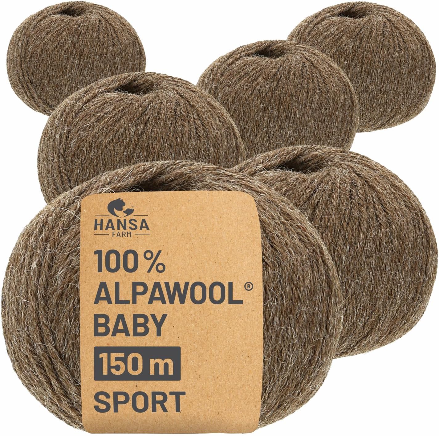 fairalpaka, DK, knitting wool, 300 g (6 x 50 g), 100 % baby alpaca wool, Alpaca, Nfa06 Braun, Sport - 167m auf 50g
