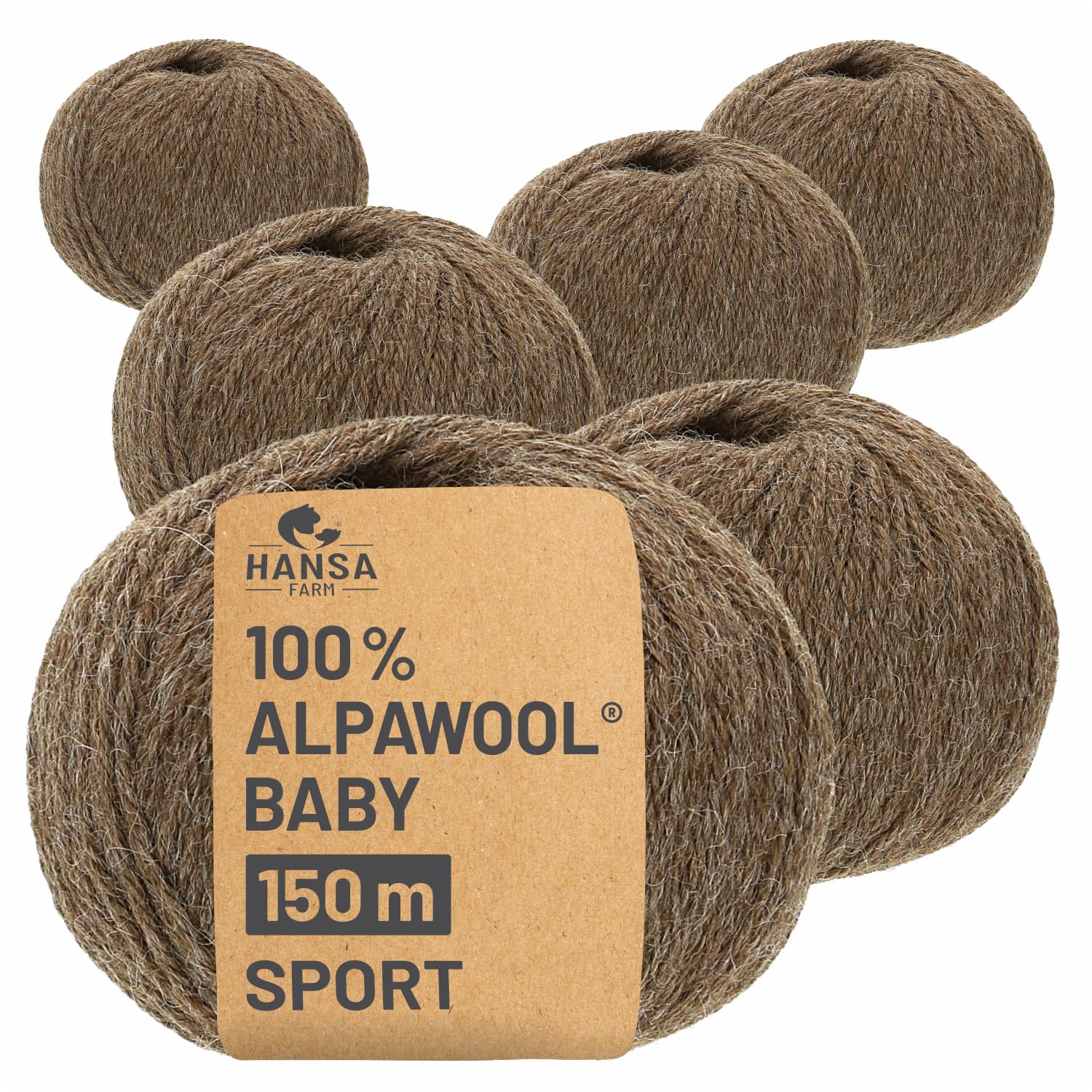 fairalpaka, DK, knitting wool, 300 g (6 x 50 g), 100 % baby alpaca wool, Alpaca, Nfa06 Braun, Sport - 167m auf 50g