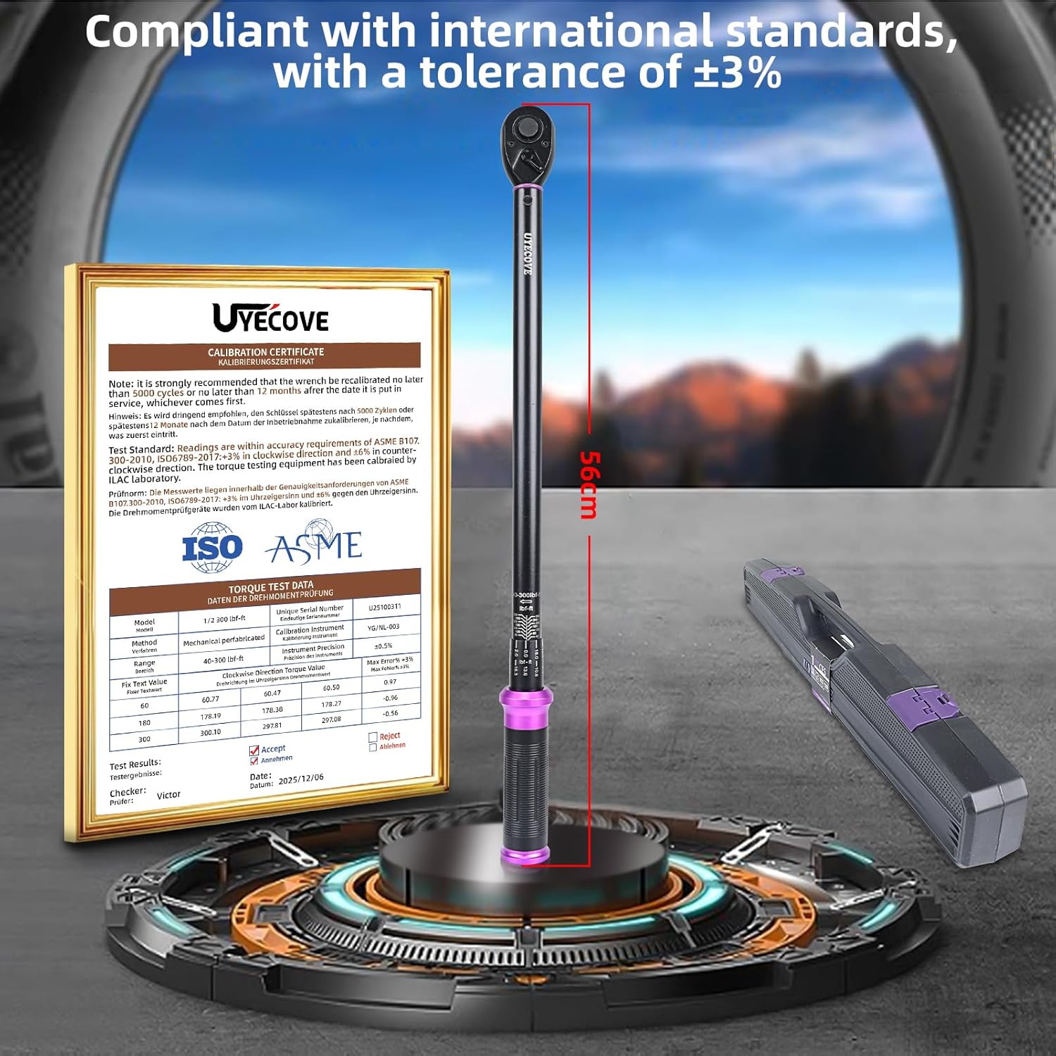 1/2" Inch Drive Click Torque Wrench 40-300 FT-LB/54.2-406.8N.M, ±3% Accuracy, Dual-Direction Click Professional Torque Wrench, Dual Range Scales Graduated in FT.LB and N.M, Purple