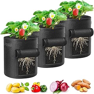 FIVEI Strawberry Grow Bags 4 Gallon 3 Packs,Growing Planter Pot with Han...