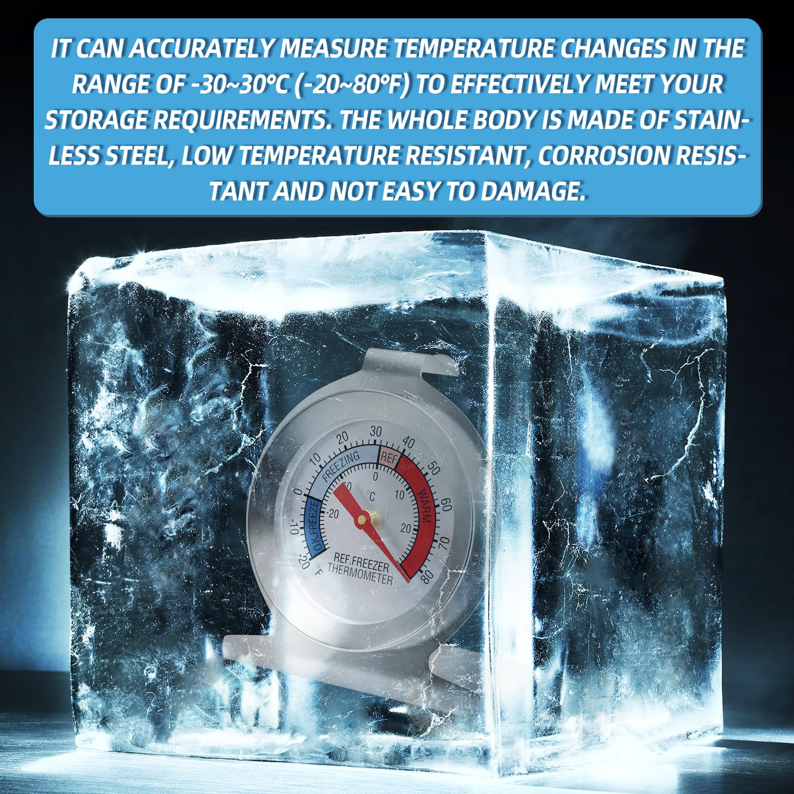 MEANLIN MEASURE 10Pcs Thermomètre pour réfrigérateur, cadran large de 2 pouces avec indicateur rouge -30~30℃/-20~80℉ pour réfrigérateur et glacière