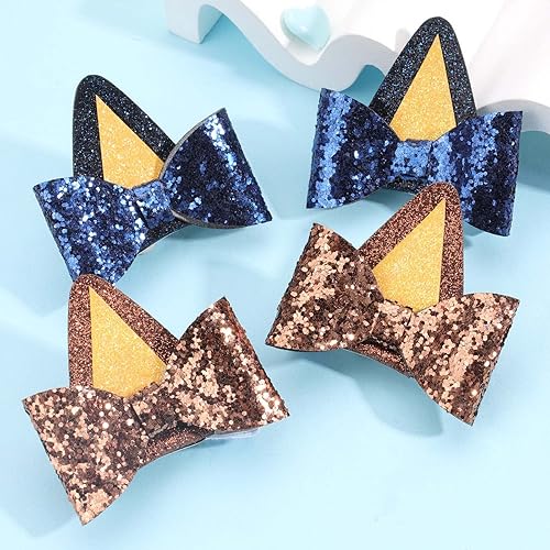 Miniatura 6 de 2 pares de orejas de perro azules y orejas de perro naranja para niños pequeños y adultos, lazos con purpurina para disfraz de Halloween, cosplay,