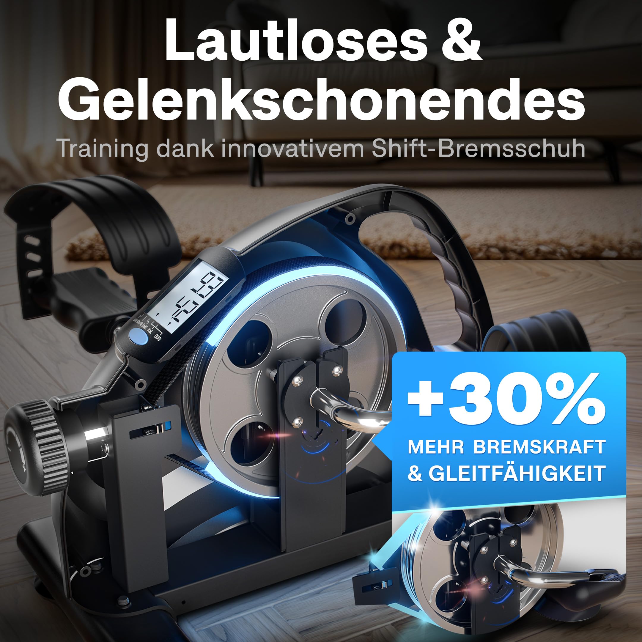 Gelenkschonender Pedaltrainer für Senioren LITE - Beintrainer im Sitzen mit 2in1 Pedalen - Mini Bike Inkl. Anti-Rutsch-Matte