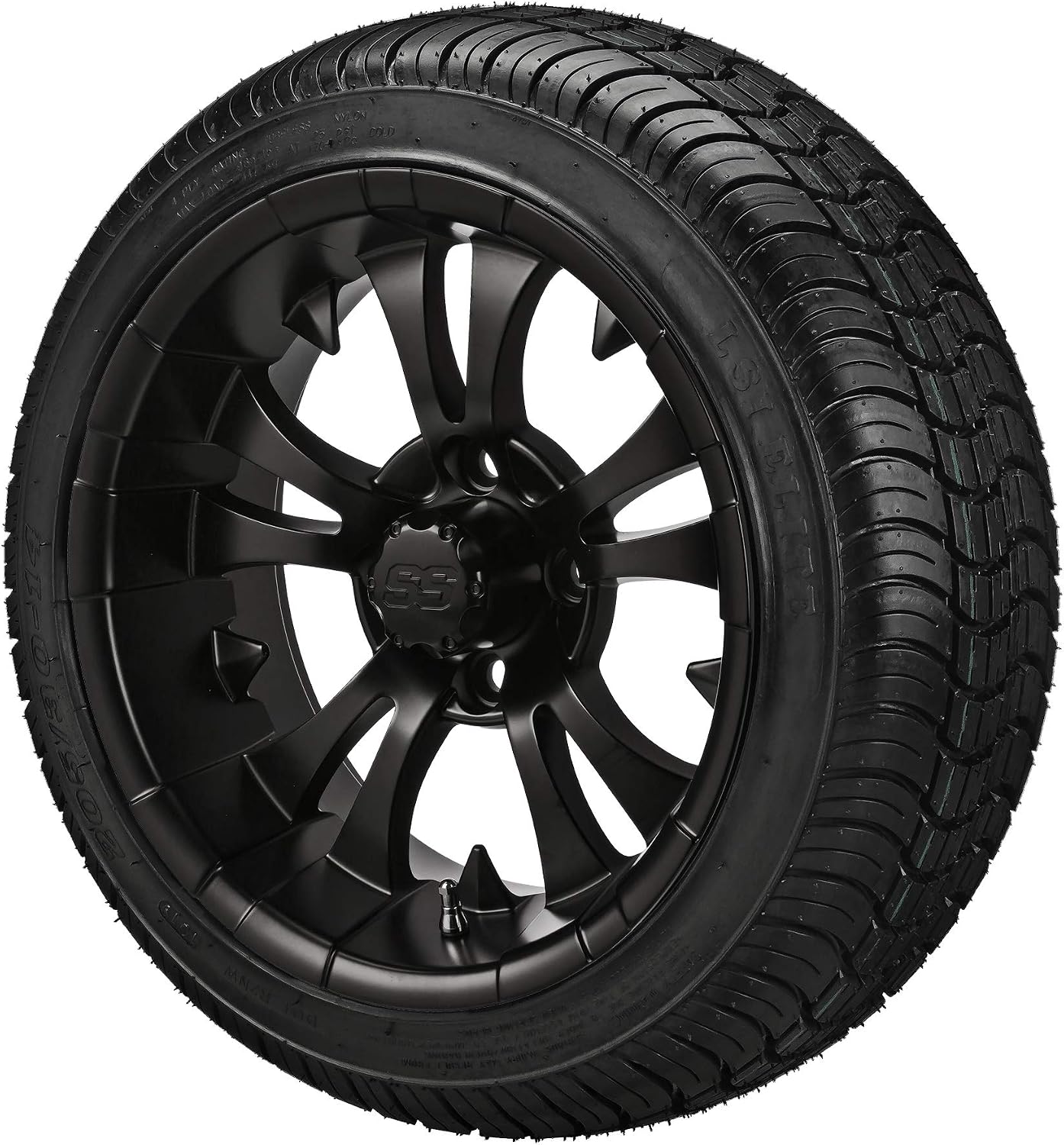 RM Cart 14" Warlock Matte Black on a 205/30-14 LSI Elite Tire (Set of 4) | Golf Cart Tires and Wheels Combo with Standard Lug Nuts