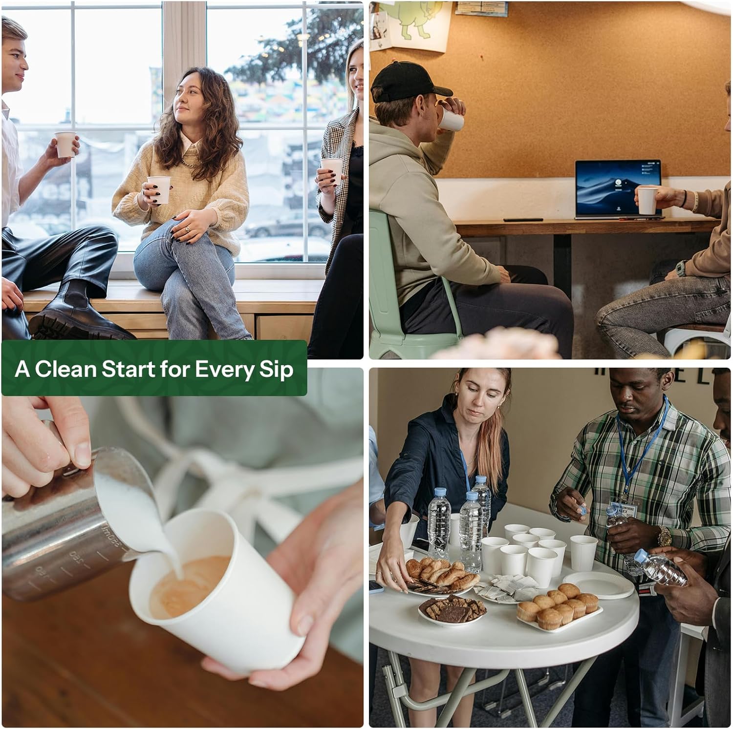 Paper Cups 8 oz Disposable Coffee Cups, 1000 Pack Thickened Disposable Hot Cups, 300GSM BPA Free Small Disposable Cups, White Paper Cups Bulk for Home Office Cafe Coffee Bar Supplies Party Essentials - Image 6