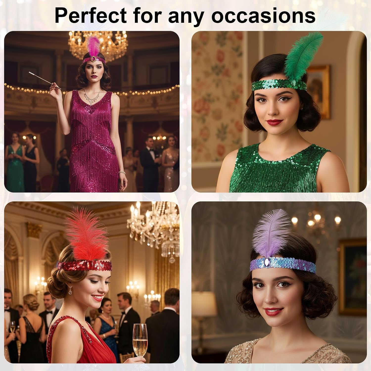MAQUITA 30 Pcs 1920s Flapper Headband Bulk for Women Roaring 20s Hair Costume Flapper Headpiece for Gatsby Theme Party, Colorful
