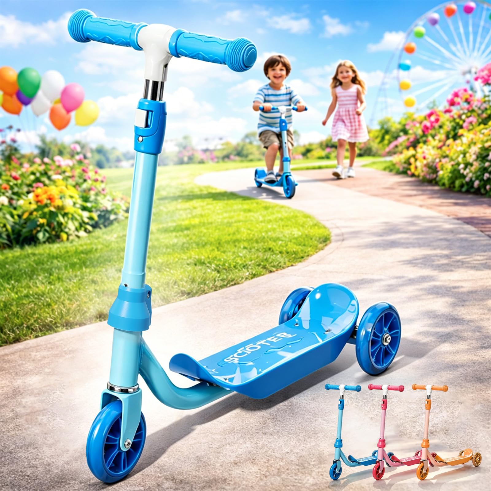 View 1 of ***MISSING HARDWARE*** Kids Scooter Ages 3-7 - Three Wheel Preschool Toddler Kick Scooters,Safer Steering,Light Up Wheels, Adjustable Handlebar, Wide Anti-Slip Deck, Birthday for Boys Girls - Blue