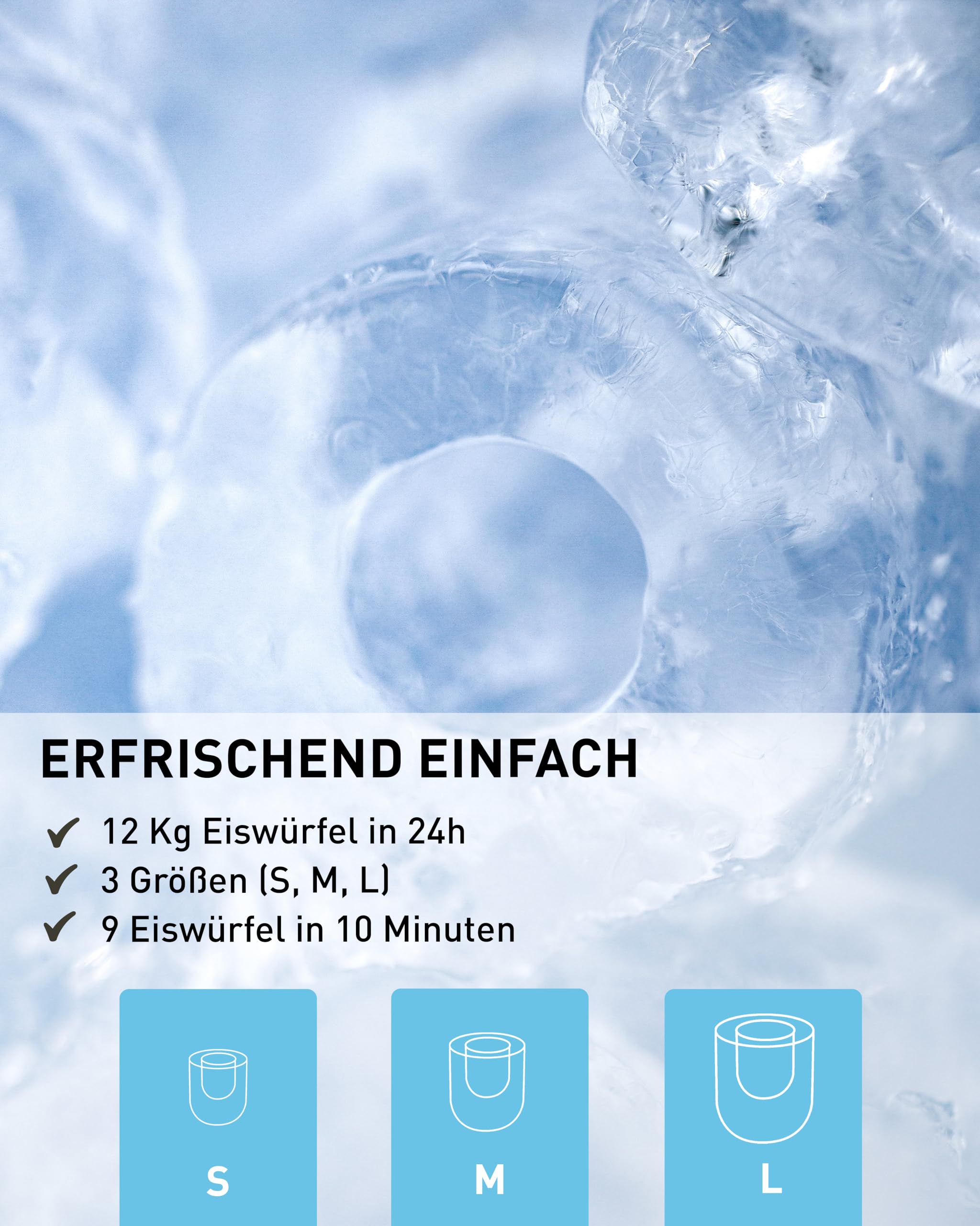 HEINRICHS Eiswürfelmaschine, Eiswürfelbereiter mit Timer, 3 einstellbare Eiswürfelgrößen, LCD-Display, 2,2 Liter Wassertank, Selbstreinigungsfunktion, Edelstahl, 120 W Leistung Heinrich´s
