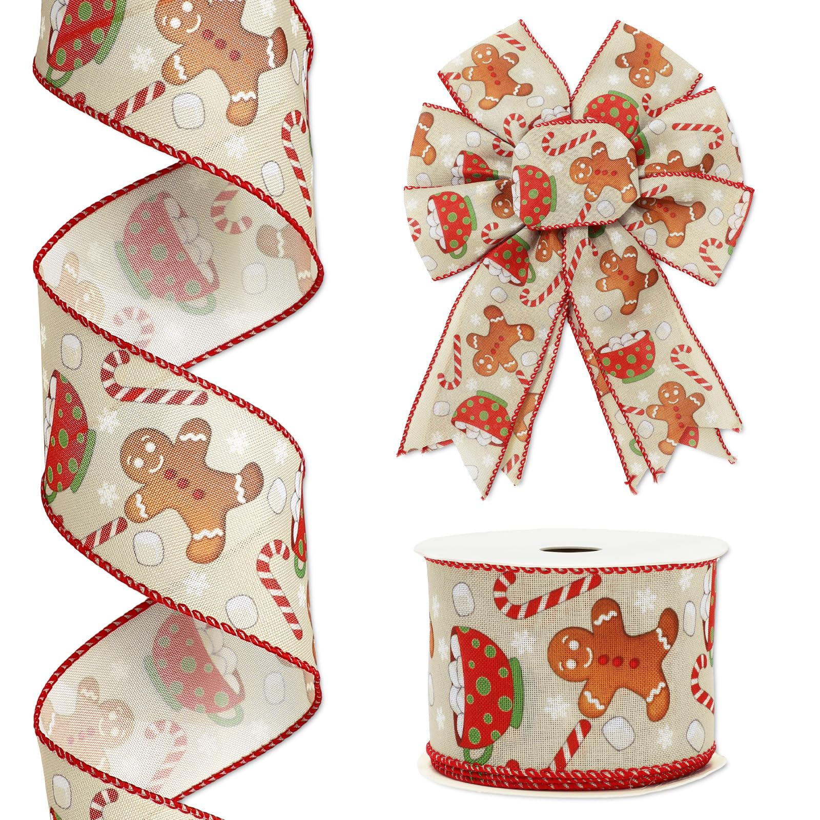 JarThenaAMCS Cinta de Navidad con borde de alambre para manualidades, cinta de tela de invierno para corona, lazo, envoltura de fiesta, 12 yardas